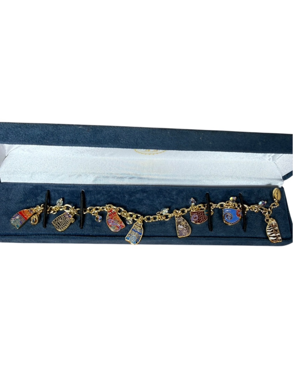 Laurel Burch Gold Plated Enamel Feline Charm Bracelet